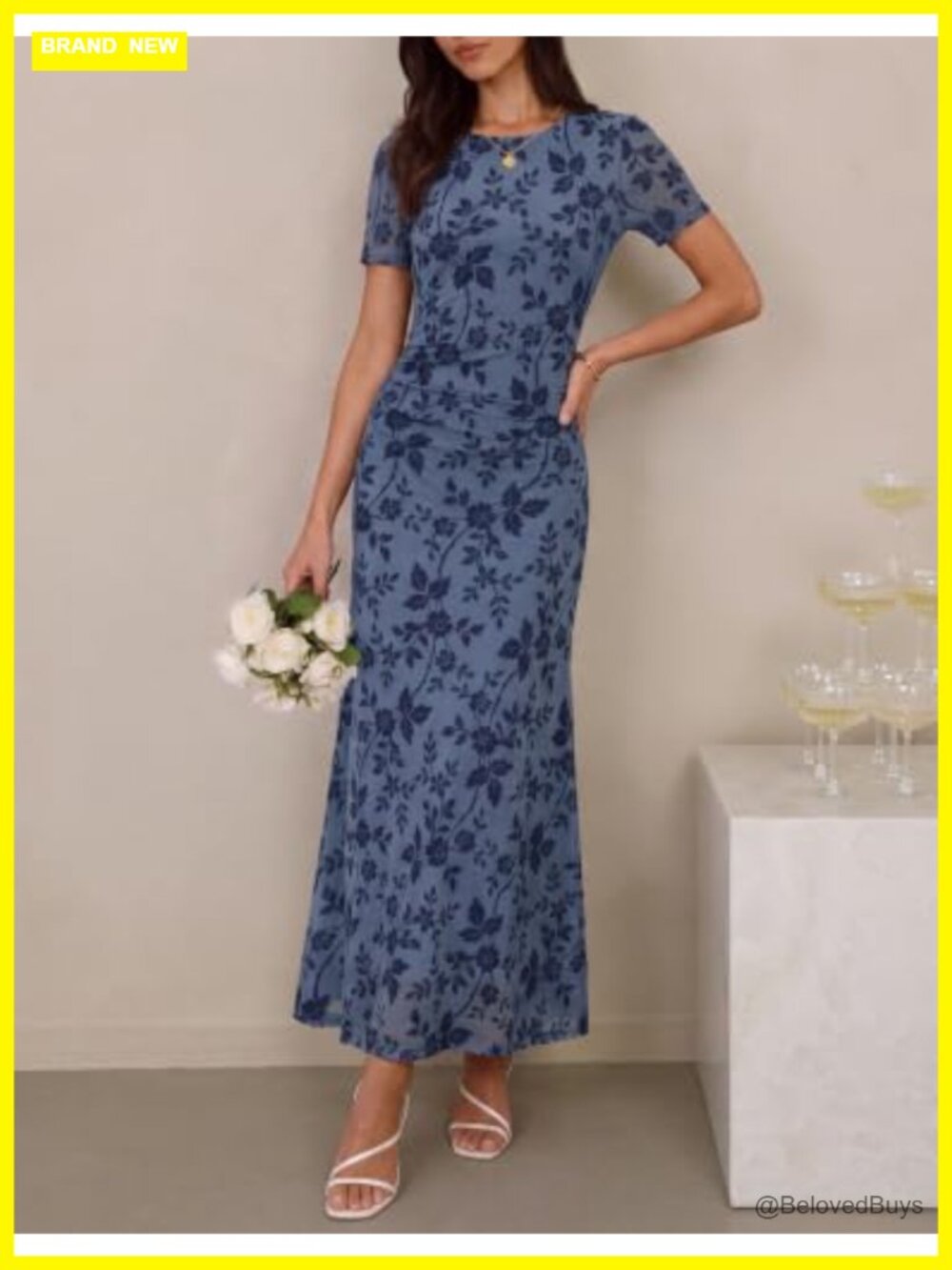 ZESICA Women Summer Floral Short Sleeve Bodycon Mesh Maxi Formal Dress - Picture 3 of 6